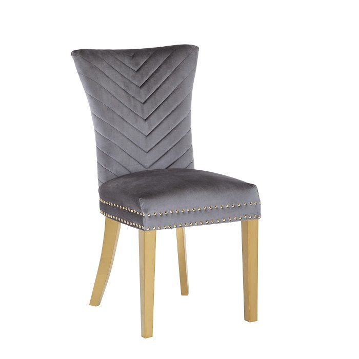 Eva 2 Piece Gold Legs Dining Chairs Finished with Dark Grey Fabric