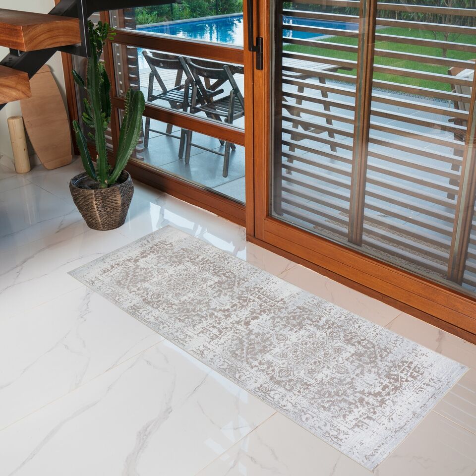 Playa Rug Machine Washable Area Rug With Non Slip Backing - Stain Resistant - Eco Friendly - Family and Pet Friendly - Himalayas Traditional Floral Abstract Beige&Creme Design
