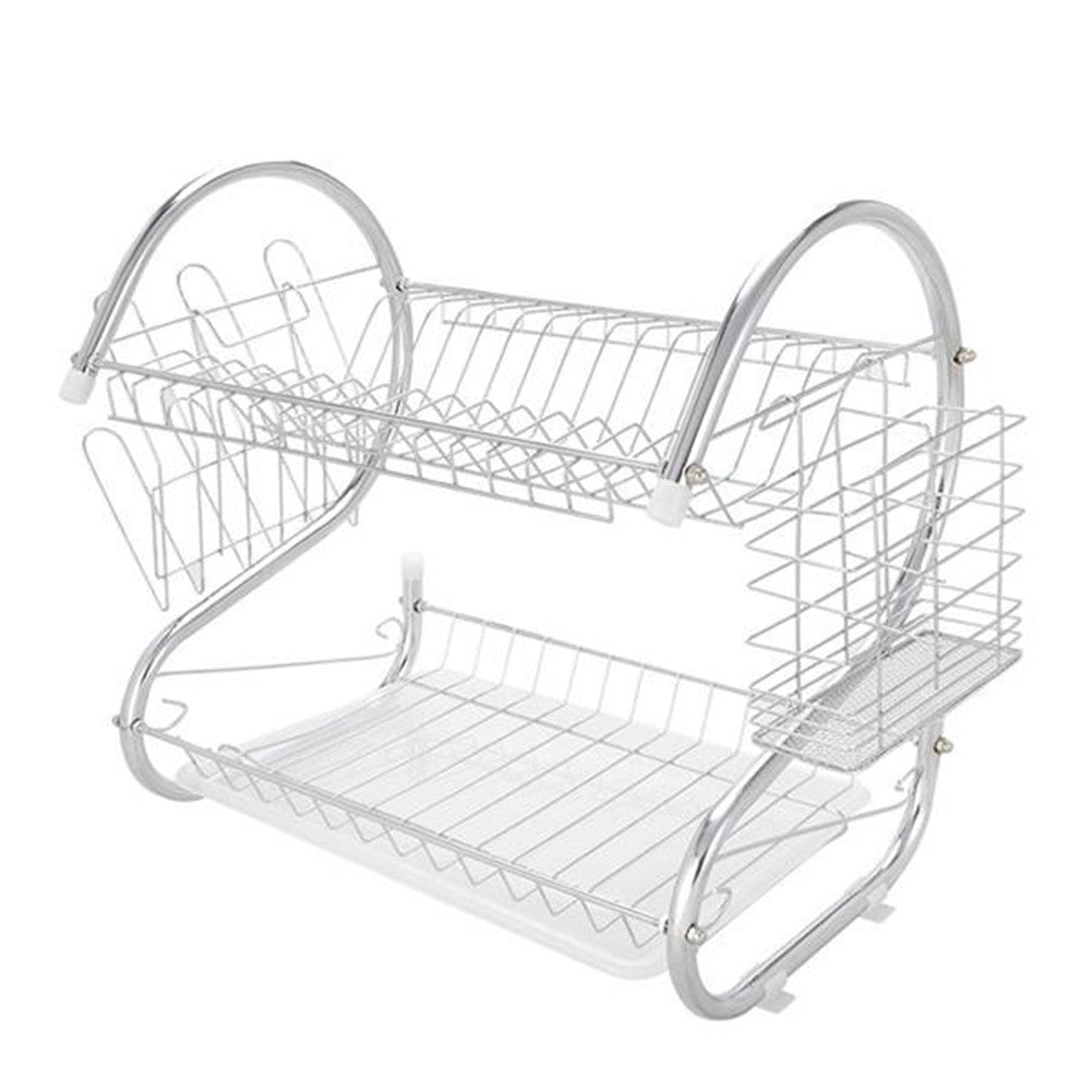 RONSHIN 2-Tier Dish Drying Rack Rust-proof Dish Rack Utensil Holder Silver