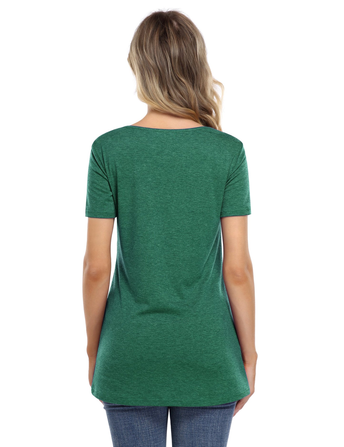 CLEARLOVE knot hem tops for women V Neck Blouse Green