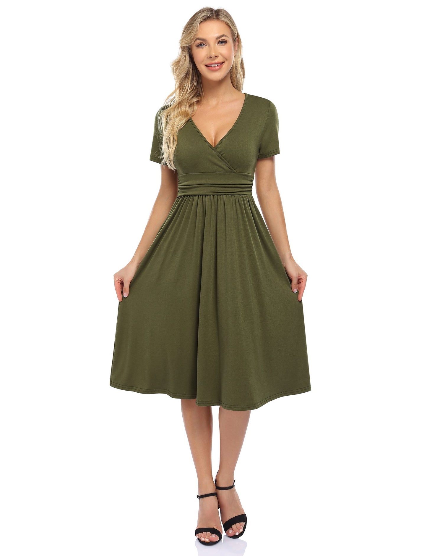 YESFASHION Women's V-neck Casual Dress Purple