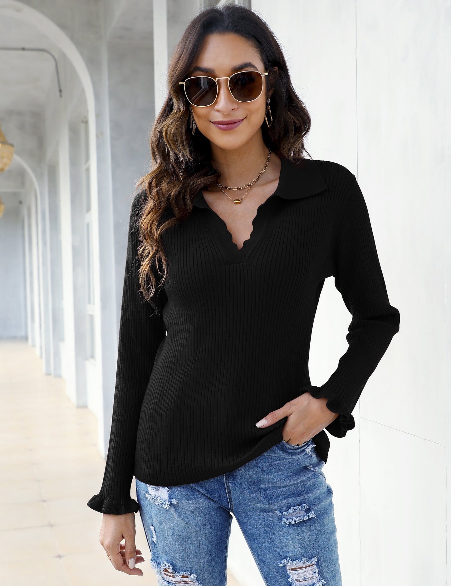 CLEARLOVE Women's Off Shoulder Top Long Sleeve T-Shirt Blue