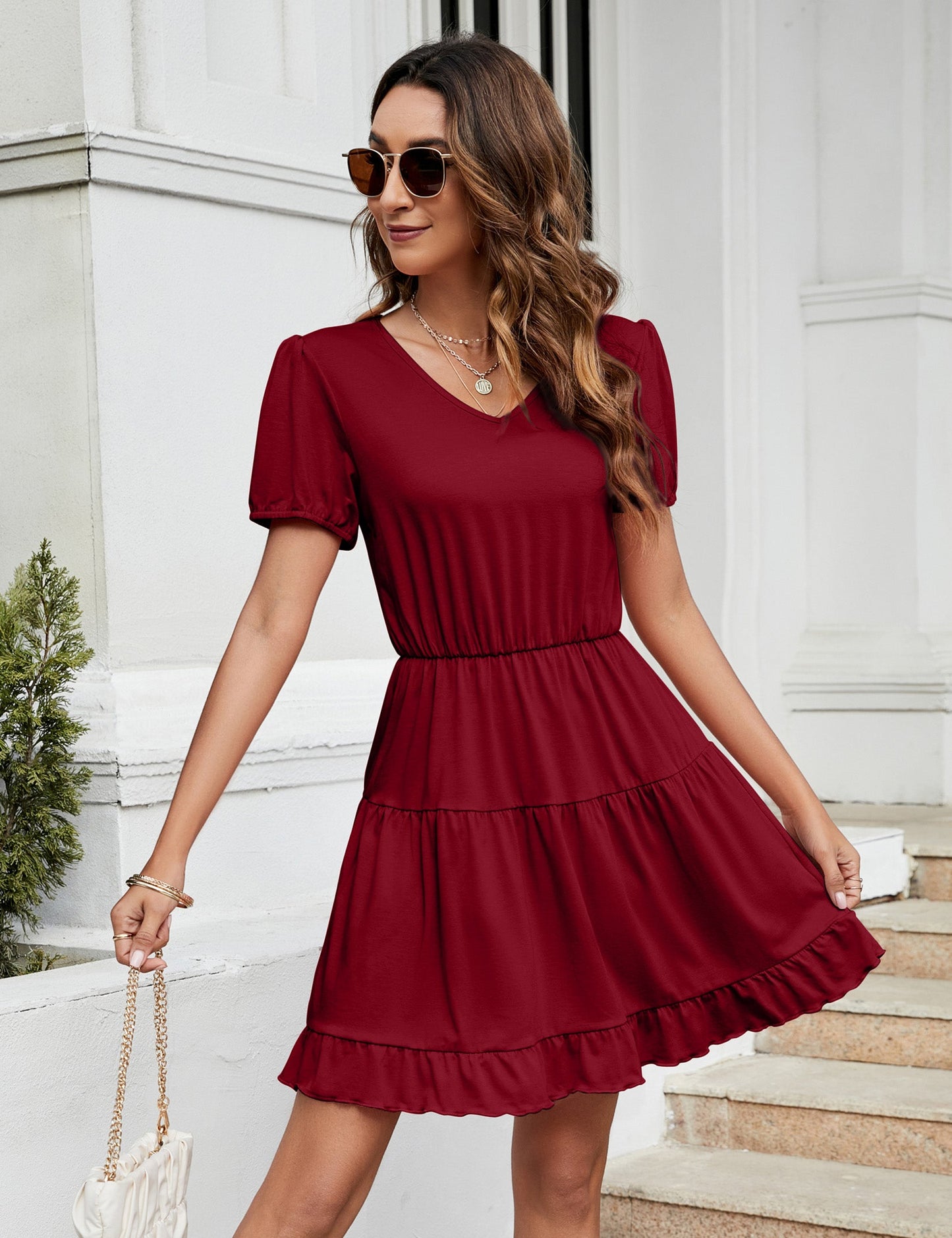 YESFASHION Women's Ruffled Mini Dress