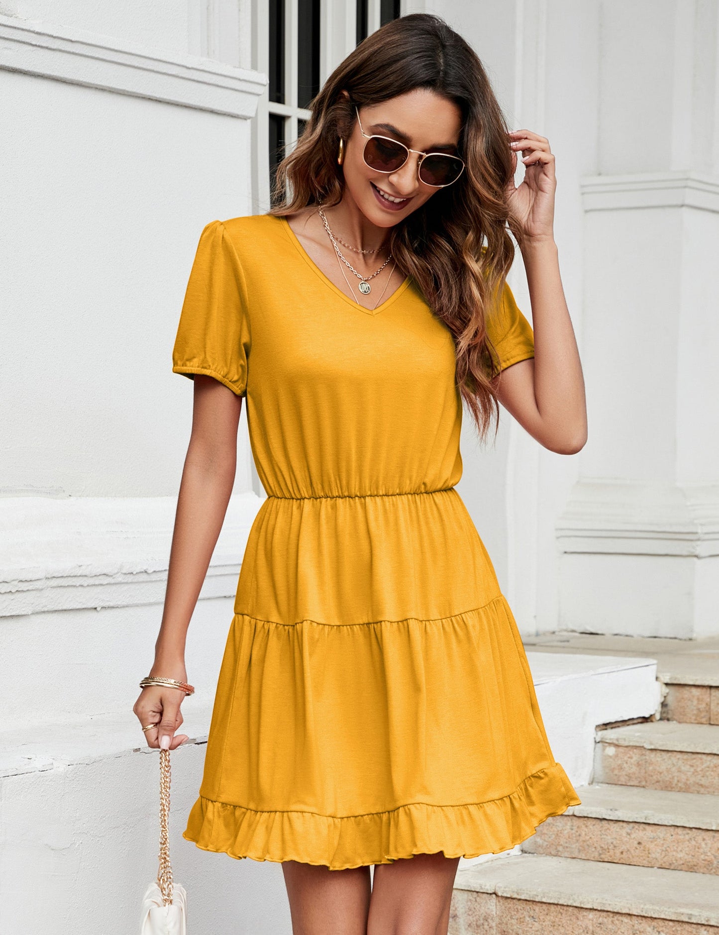 YESFASHION Women's Ruffled Mini Dress