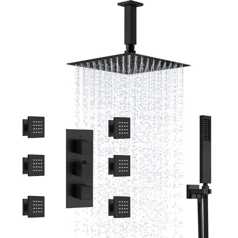 RelaxaJet 12" High-Pressure Rainfall Shower Faucet, Ceiling Mount, Rough in-Valve, 2.5 GPM