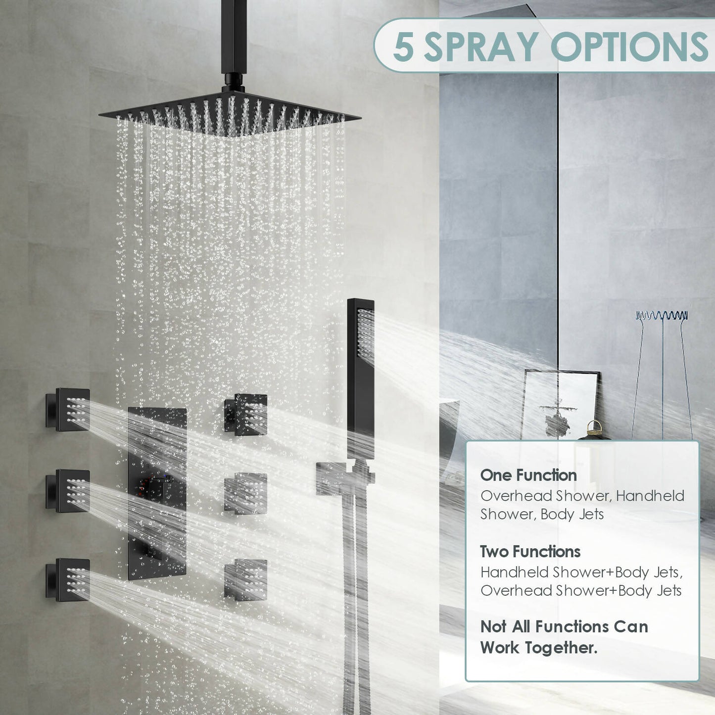 RelaxaJet 12" High-Pressure Rainfall Shower Faucet, Ceiling Mount, Rough in-Valve, 2.5 GPM