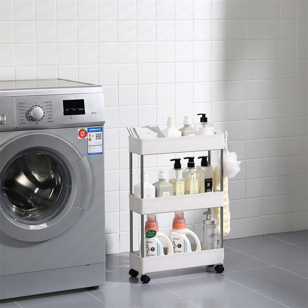 RONSHIN 3-layer Storage Cart Ultra Thin Mobile Multi-function Slim White