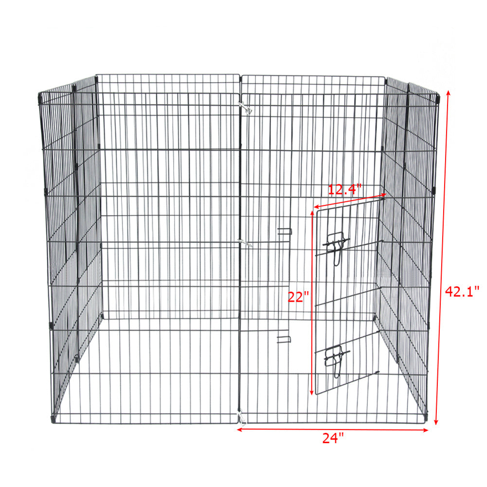 BEESCLOVER 42" Basics Play Area Foldable Metal Pet Wire Fence 8 Pieces with Open Doors Black