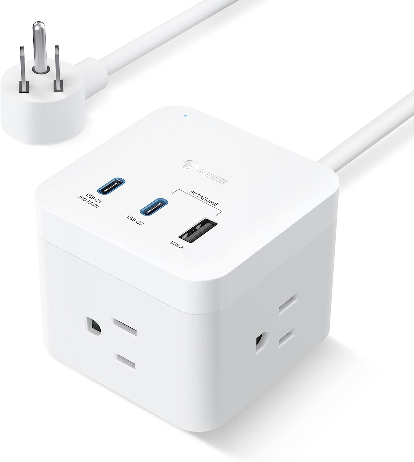 GONEO Power Strip with USB C Ports - 30W High-Speed Charging Station with 3 Outlets, 2 USB C Ports for iPhone 14/13 Series, 5 ft Extension Cord, Travel Home Office Cruise Essential