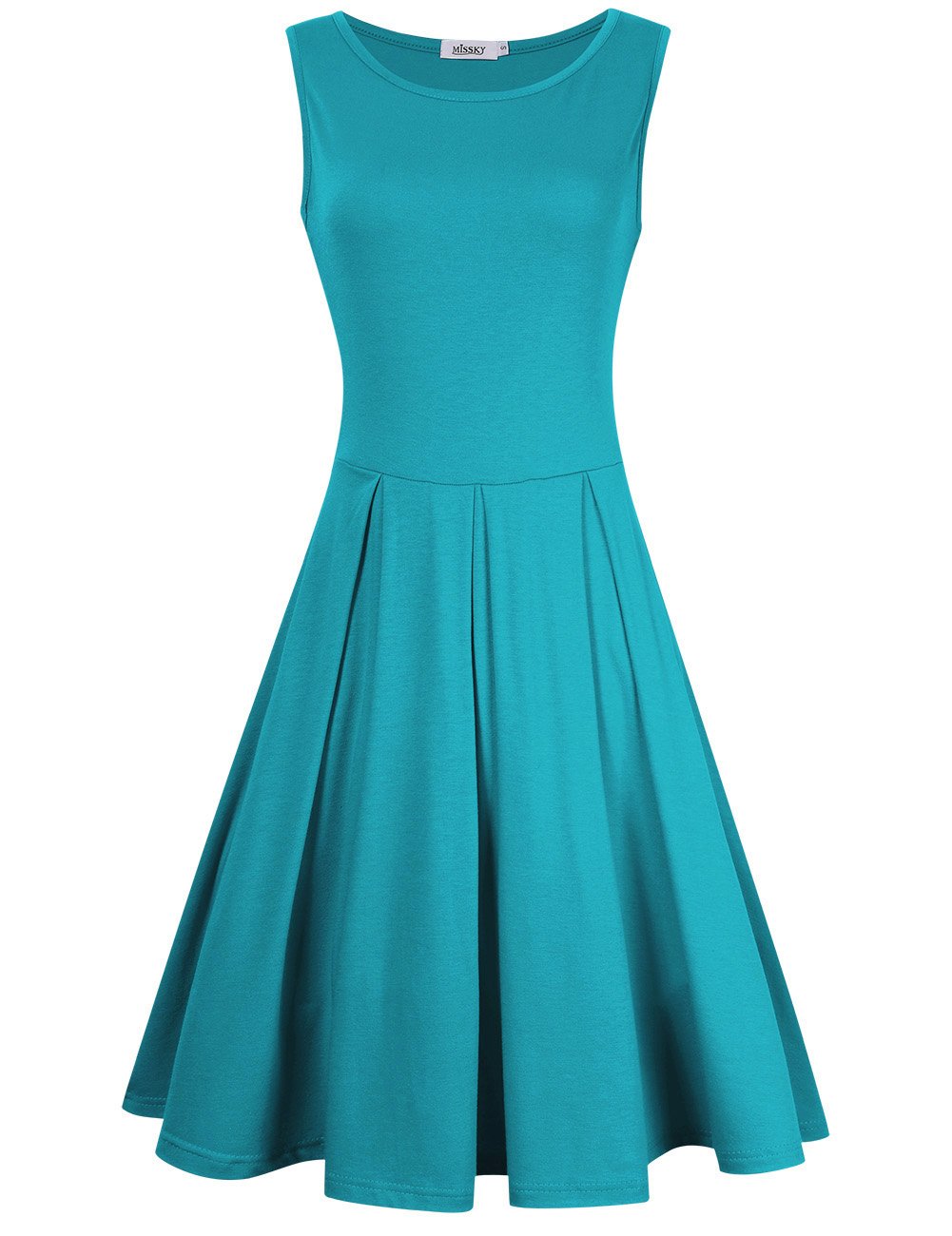 Women Sleeveless Round Neck Knee Length Fit Flare Swing Vintage Casual Summer Dress
