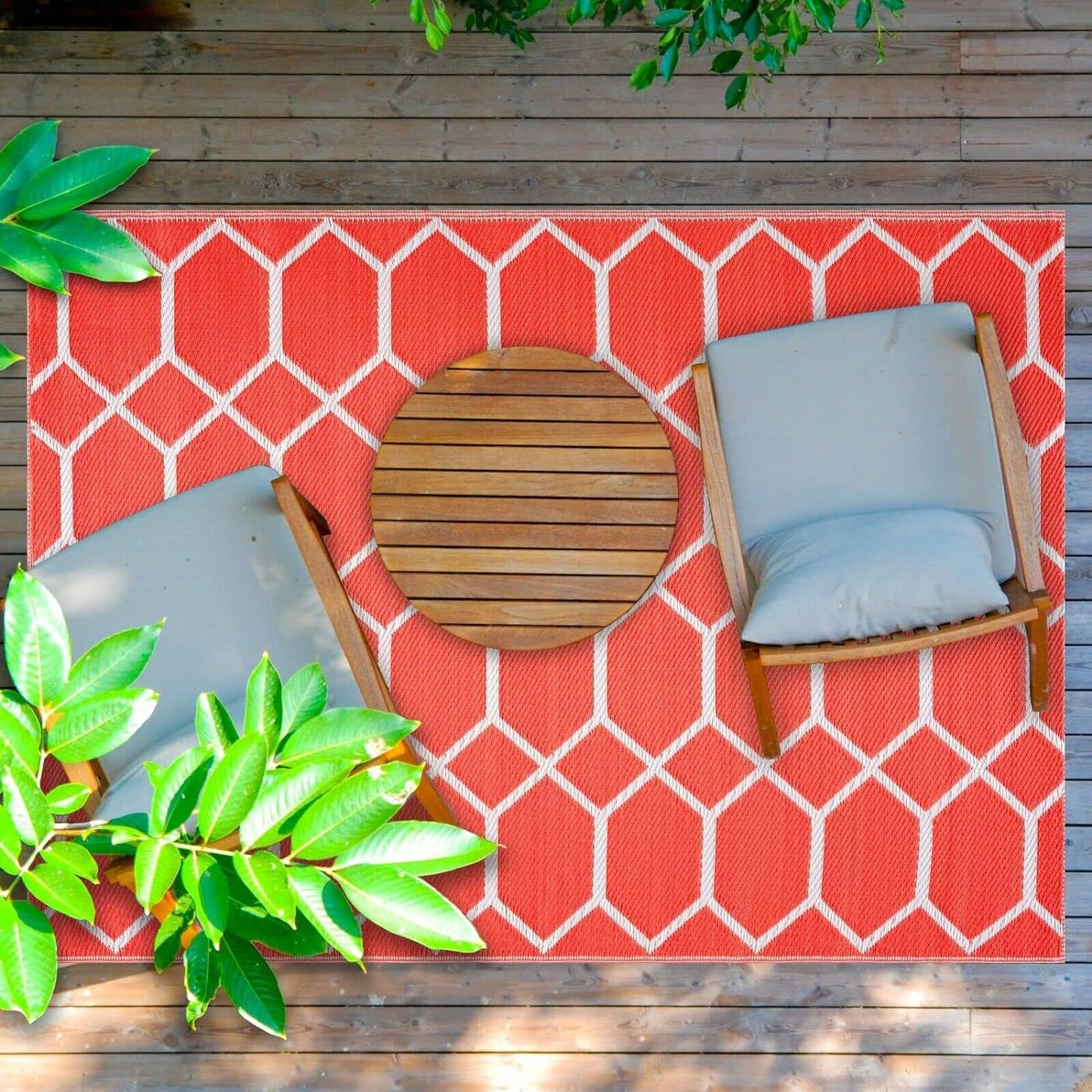 Playa Outdoor Rug - Crease-Free Recycled Plastic Floor Mat for Patio, Camping, Beach, Balcony, Porch, Deck - Weather, Water, Stain, Lightweight, Fade and UV Resistant - Miami- Orange & White (6'x9')