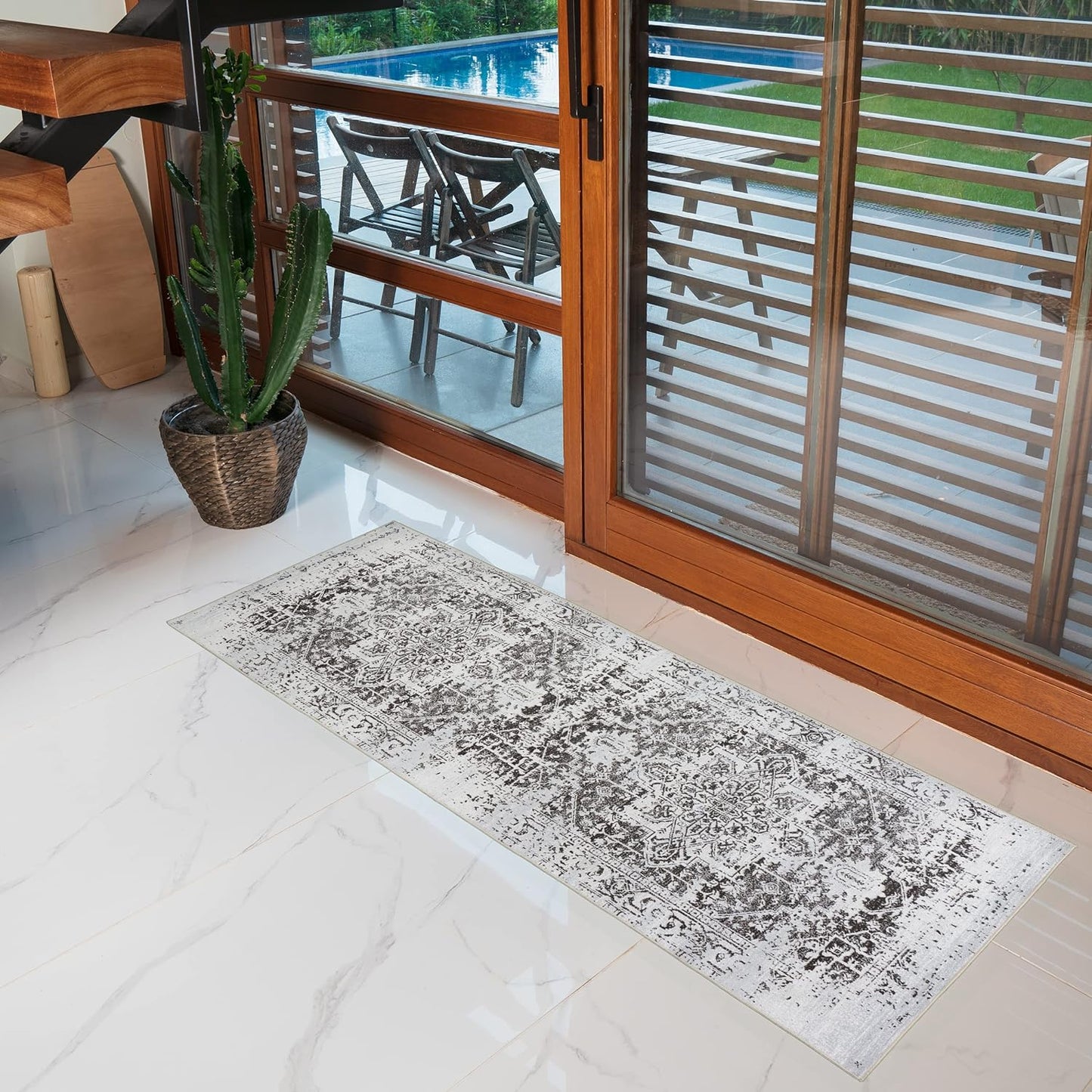 Playa Rug Machine Washable Area Rug With Non Slip Backing - Stain Resistant - Eco Friendly - Family and Pet Friendly - Himalayas Traditional Floral Abstract Brown&Creme Design 2'2''x6'