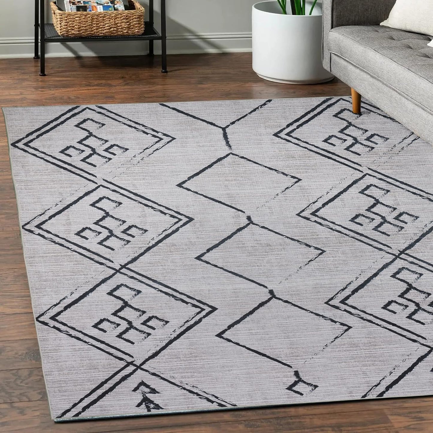 Playa Rug Machine Washable Area Rug With Non Slip Backing - Stain Resistant - Eco Friendly - Family and Pet Friendly - Aspen Tribal Moroccan Bohemian Creme&Black Design 8'x10'