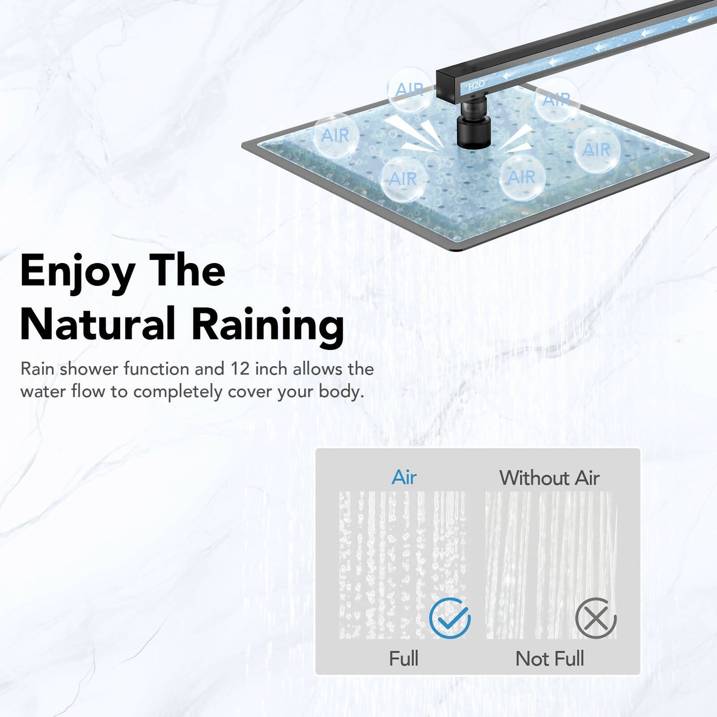 RelaxaJet 12" High-Pressure Rainfall Shower Faucet with Handheld Spray, Wall Mount, Rough in-Valve