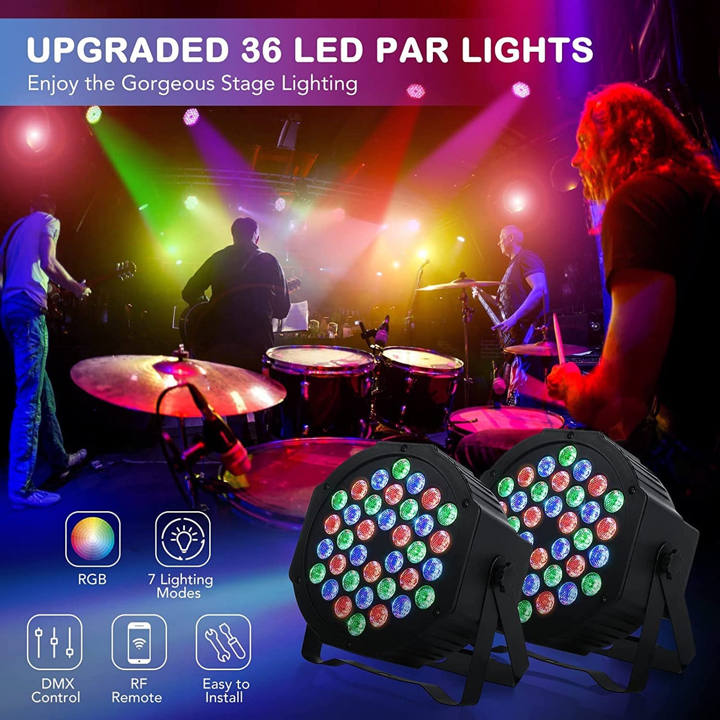 GARVEE Dj Lights 36 LED Par Lights Stage Lights 8 Pack