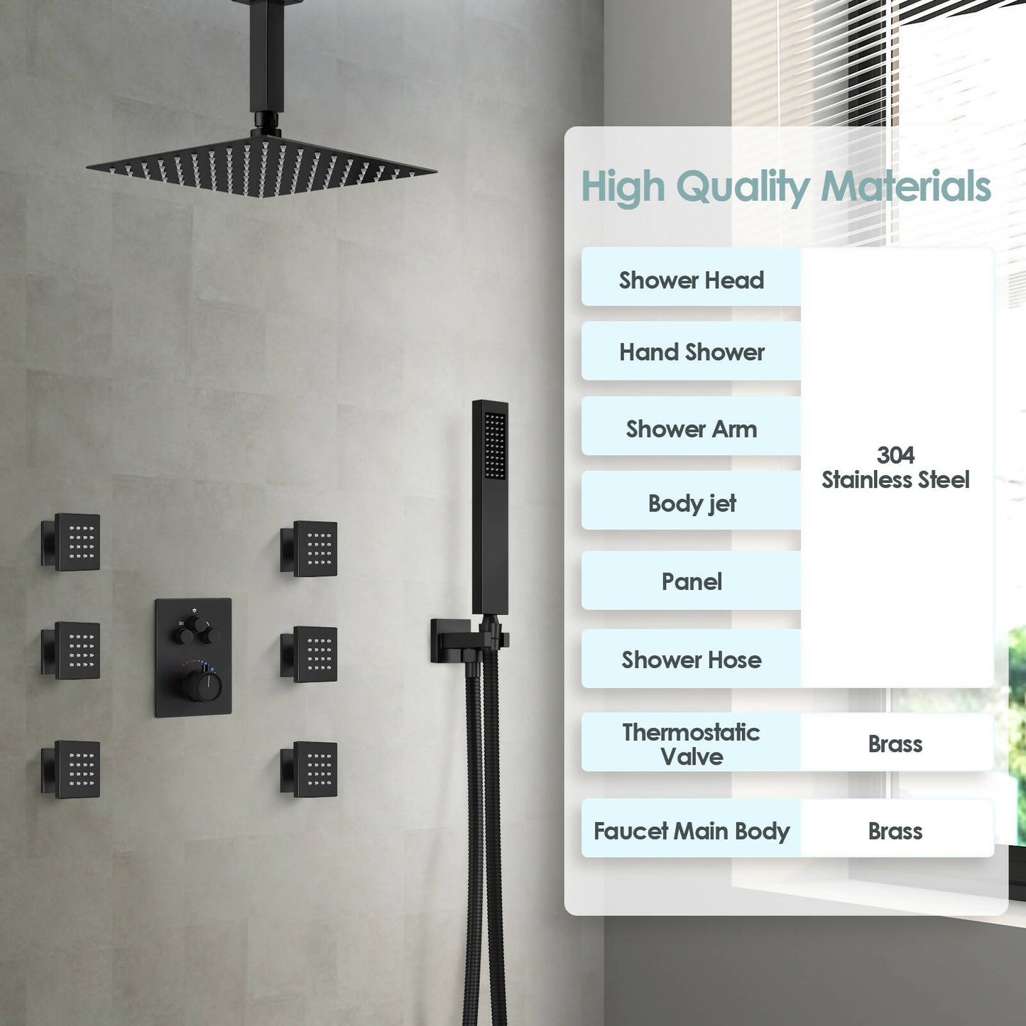RelaxaJet 12" High-Pressure Rainfall Shower Faucet, Celling Mount, Rough in-Valve, 2.5 GPM