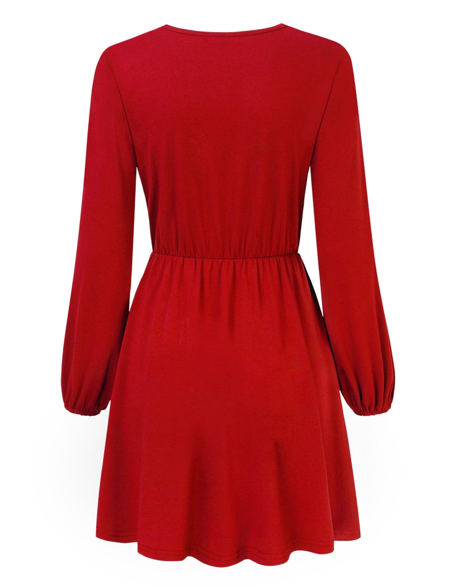 YESFASHION Women V-Neck A-Line Solid Plain Party Casual Mini Dress Red
