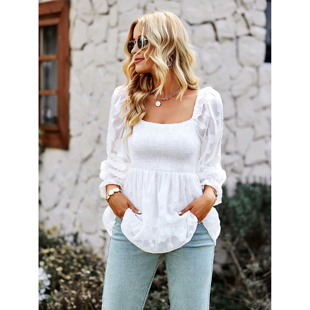 YESFASHION French Square Collar Long Top 2022 All-match Tops Shirt