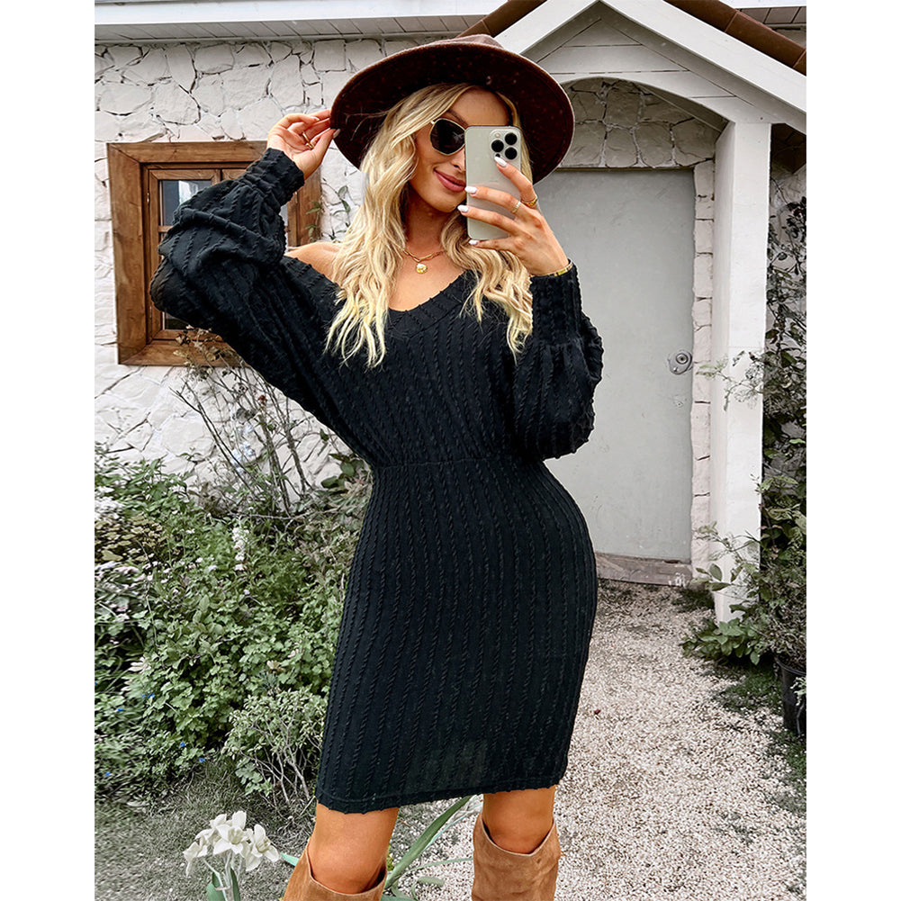Women Casual Dress Winter Long-sleeved Hip Skirt Clothing Dress