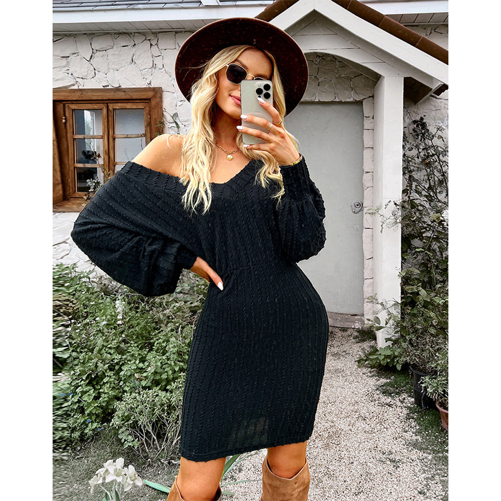 Women Casual Dress Winter Long-sleeved Hip Skirt Clothing Dress