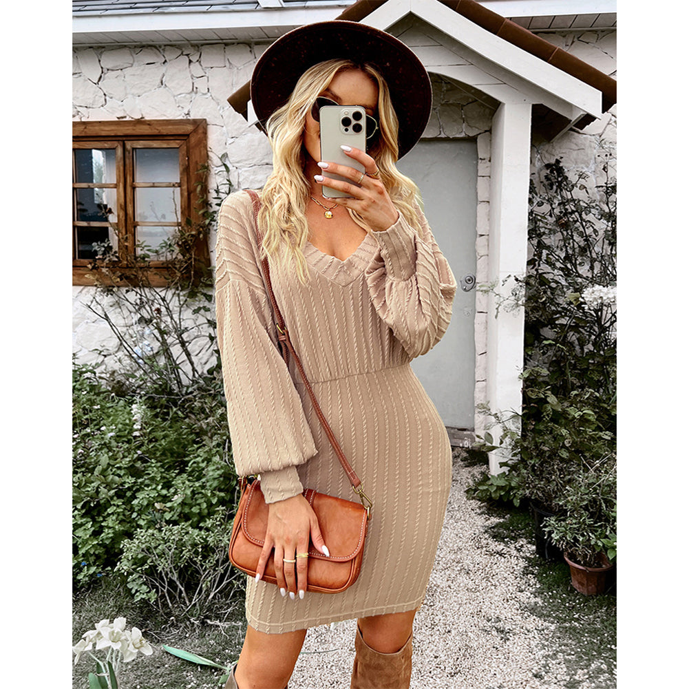 Women Casual Dress Winter Long-sleeved Hip Skirt Clothing Dress