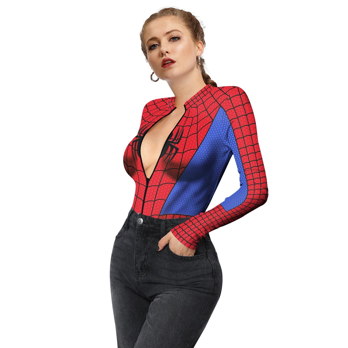 YESFASHION Halloween Spiderman Onesie Zip Inner Bodysuit Dress