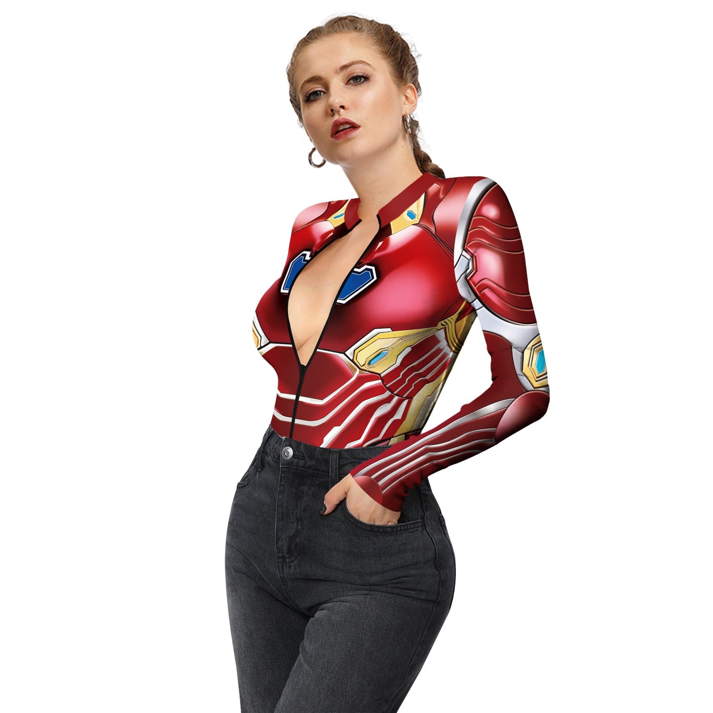 YESFASHION Halloween Spiderman Onesie Zip Inner Bodysuit Dress