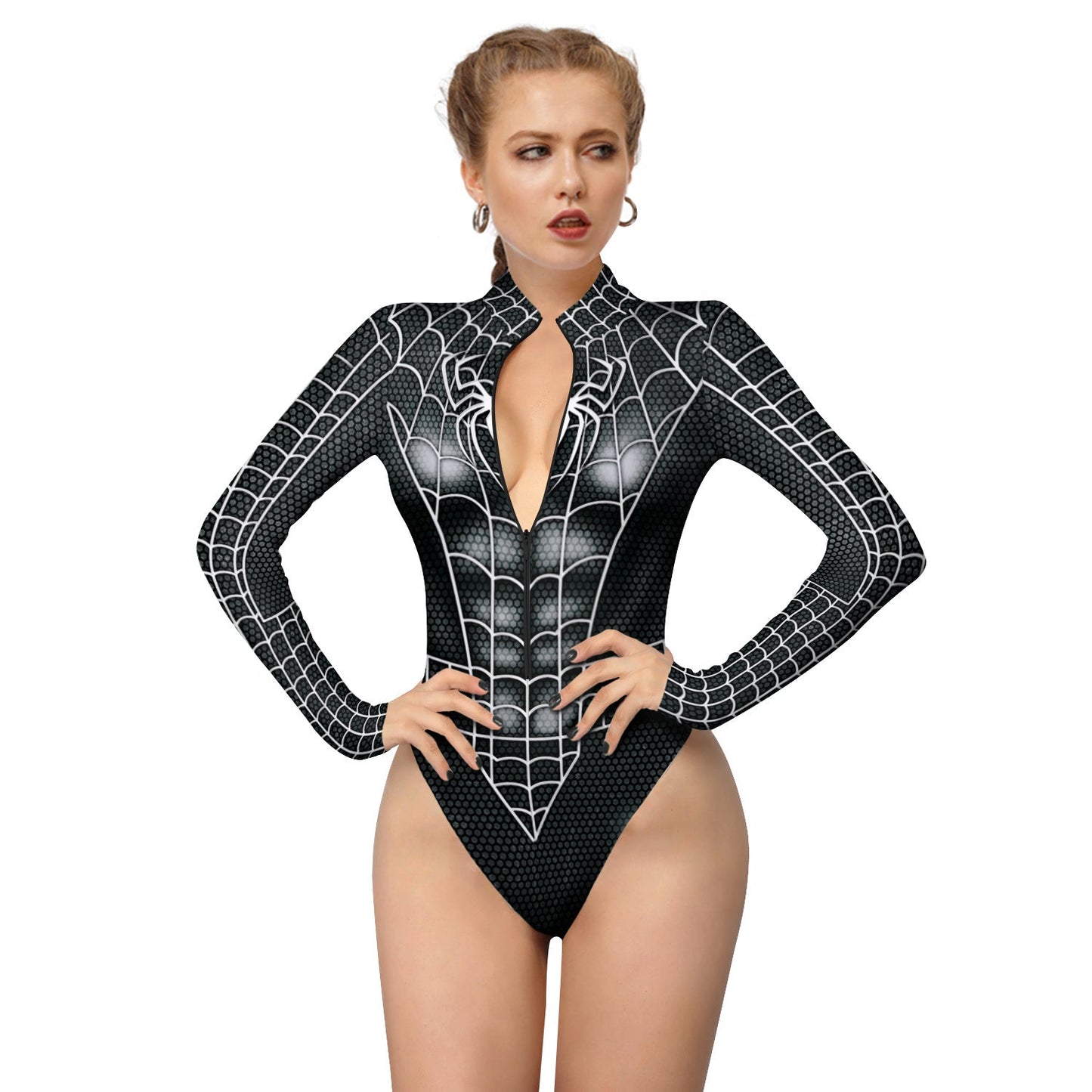 YESFASHION Halloween Spiderman Onesie Zip Inner Bodysuit Dress