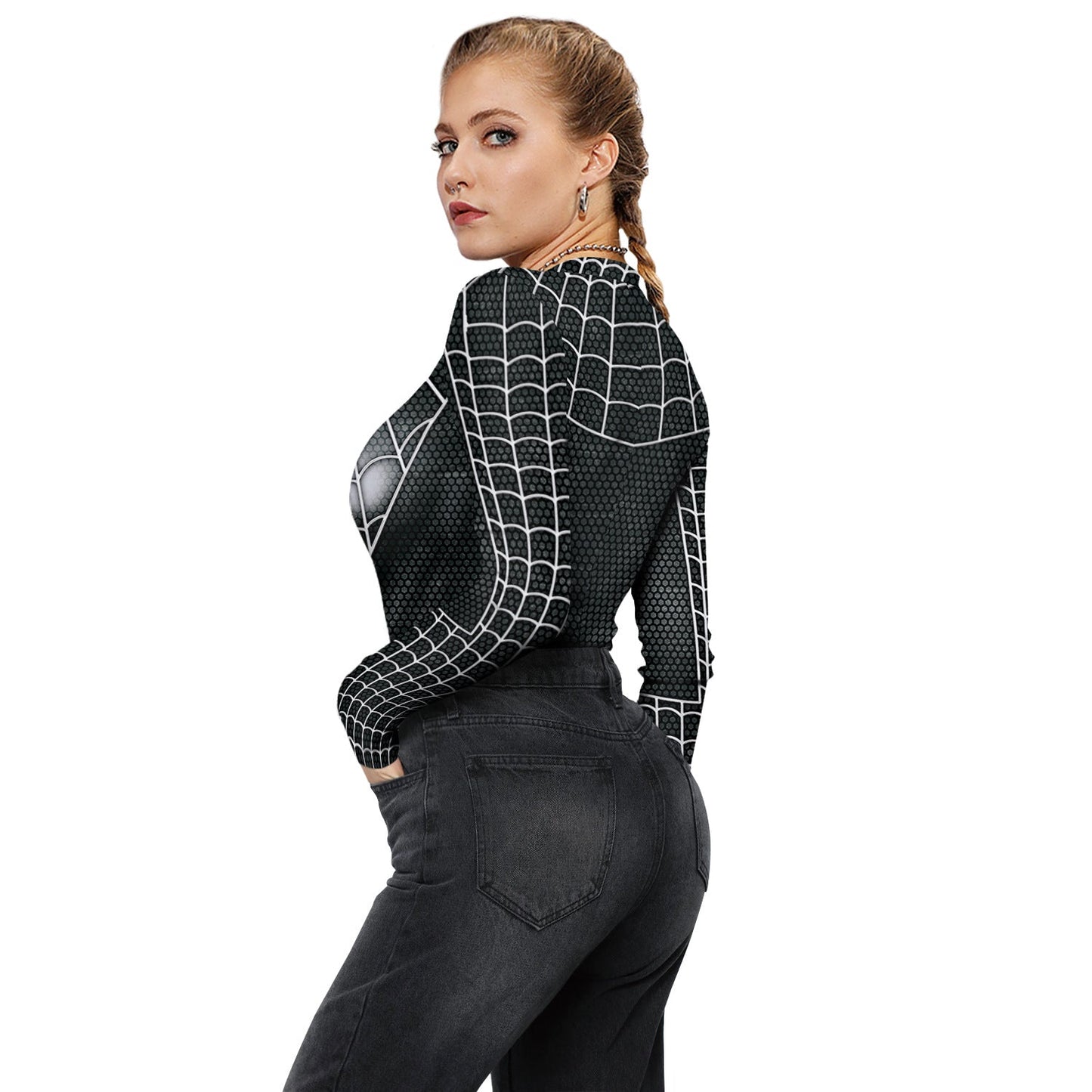 YESFASHION Halloween Spiderman Onesie Zip Inner Bodysuit Dress