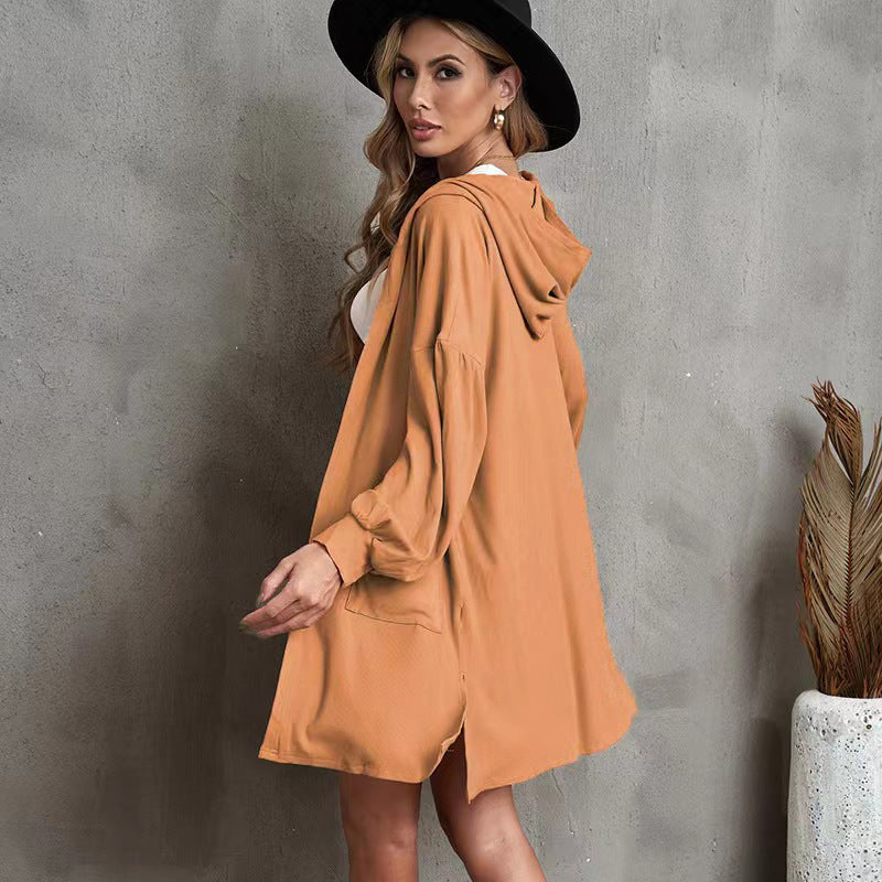 YESFASHION Pocket Hooded Long Sleeve Cardigan Women Sweaters