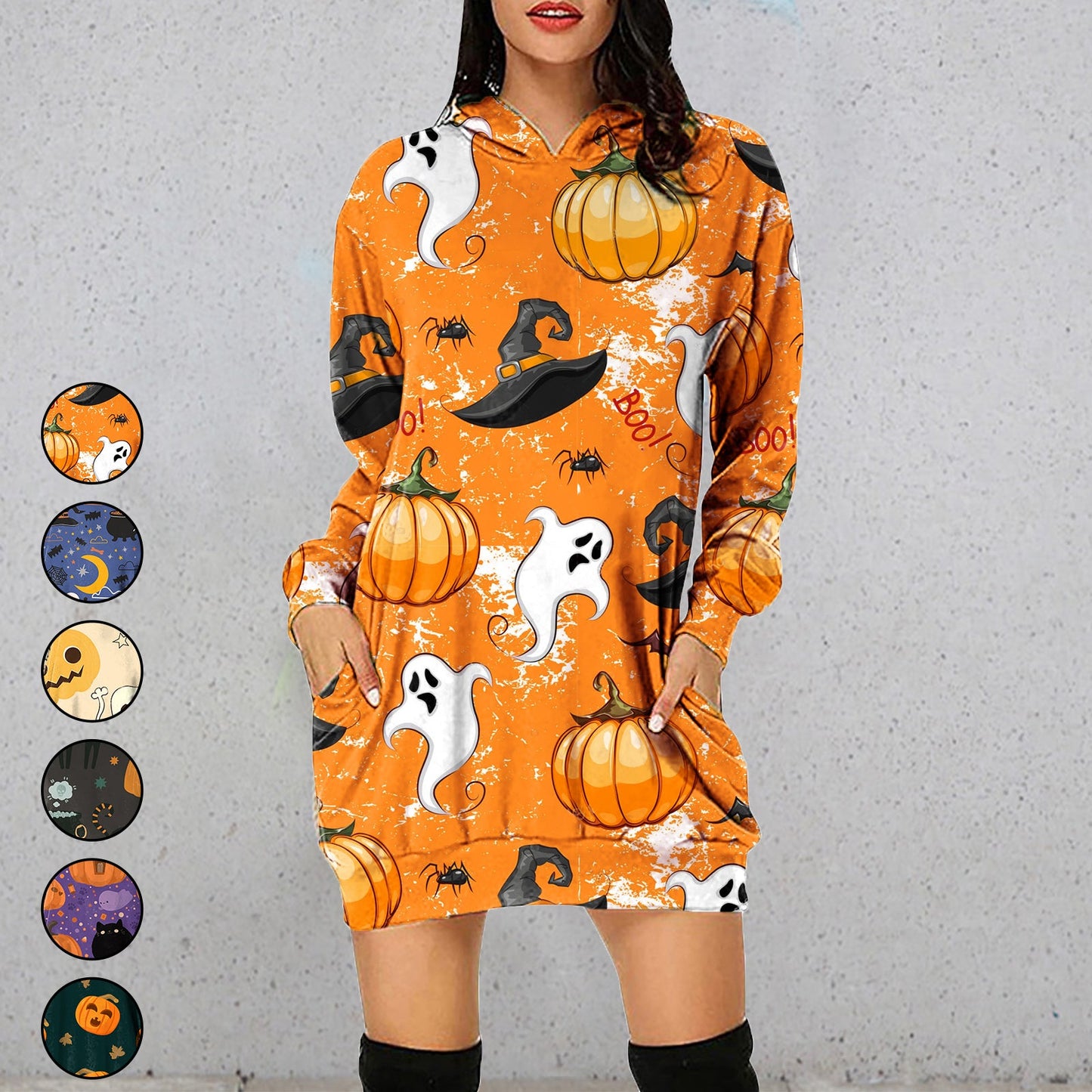 YESFASHION Halloween Women Hooded Long-sleeve Dress