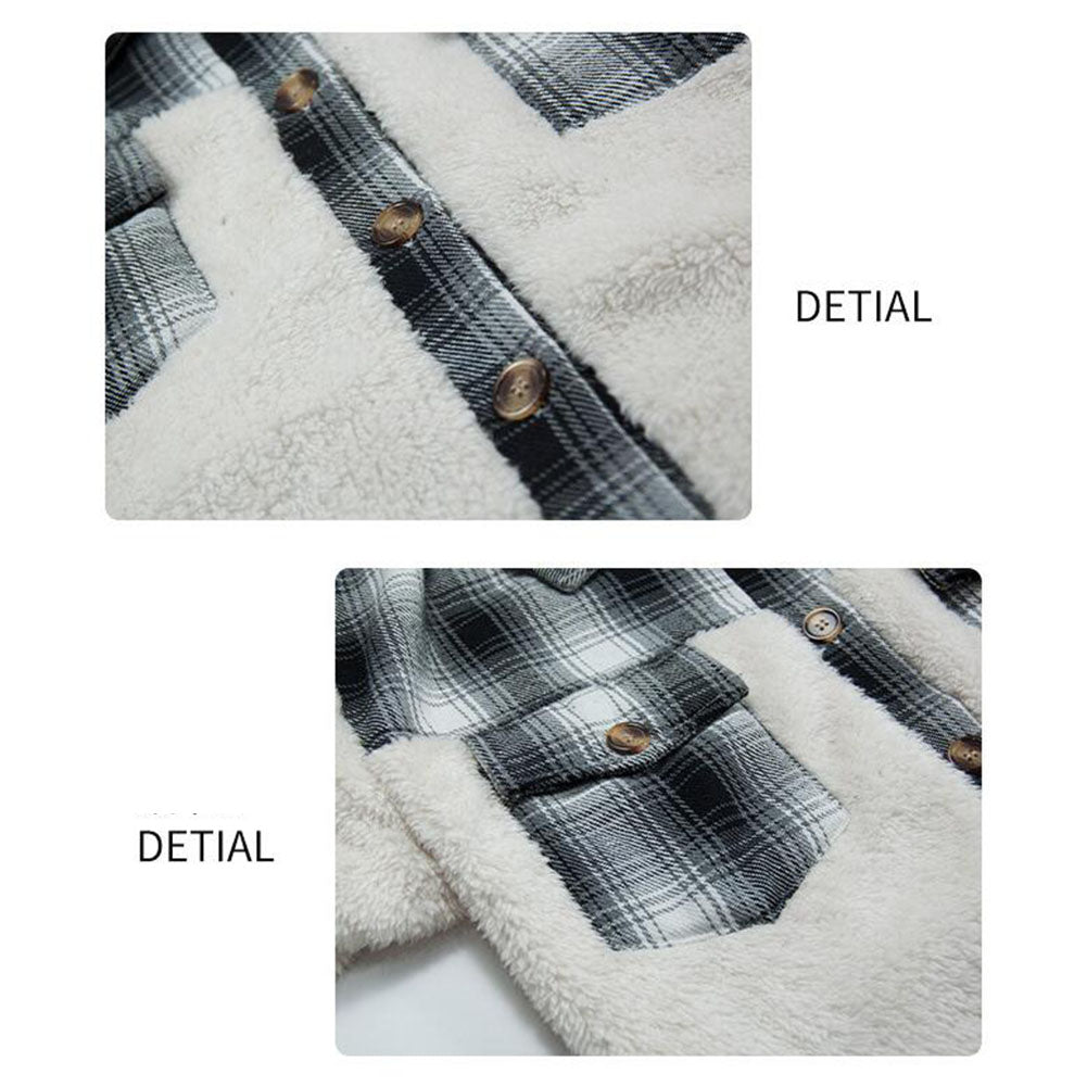 YESFASHION Women Double-faced Fleece Plaid Stitching Coats PBY-10D2