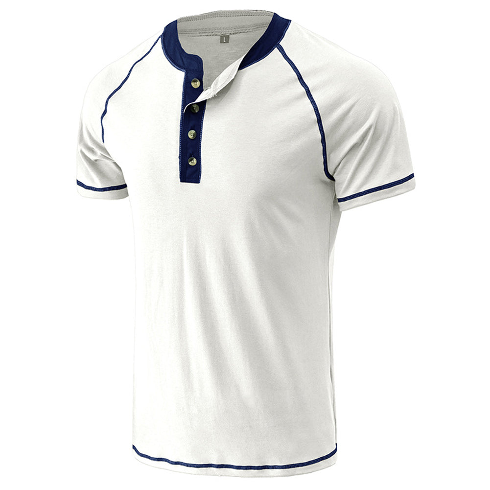YESFASHION Men Shirts Henley Color Matching T-shirt