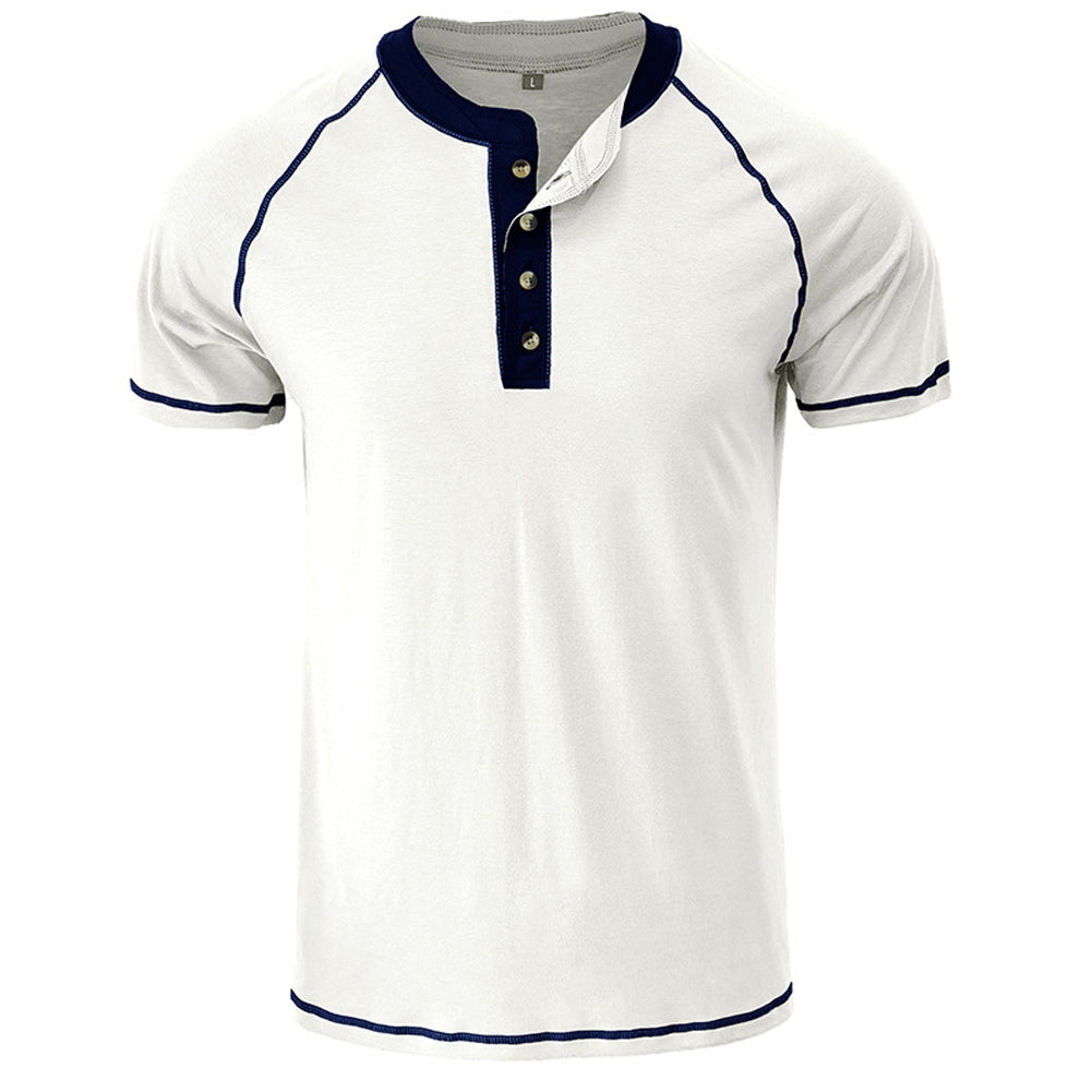 YESFASHION Men Shirts Henley Color Matching T-shirt