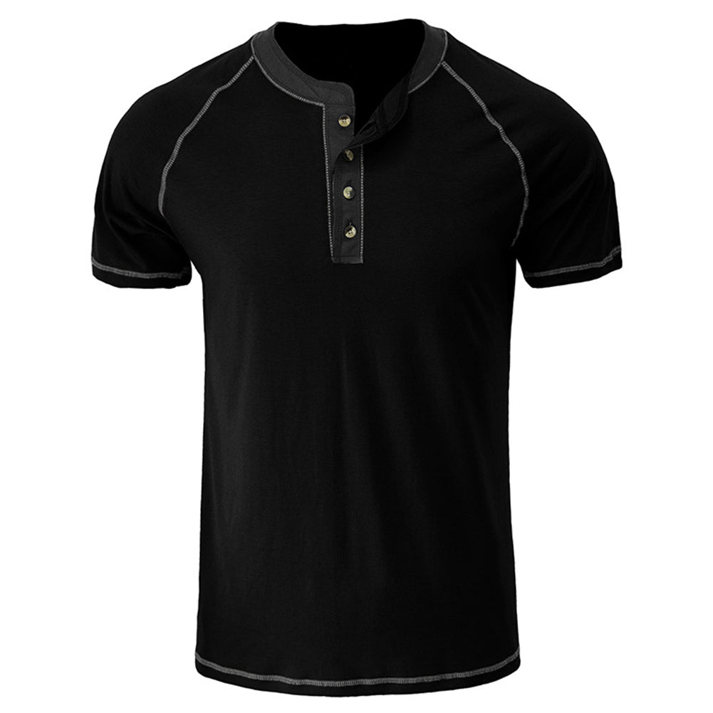 YESFASHION Men Shirts Henley Color Matching T-shirt