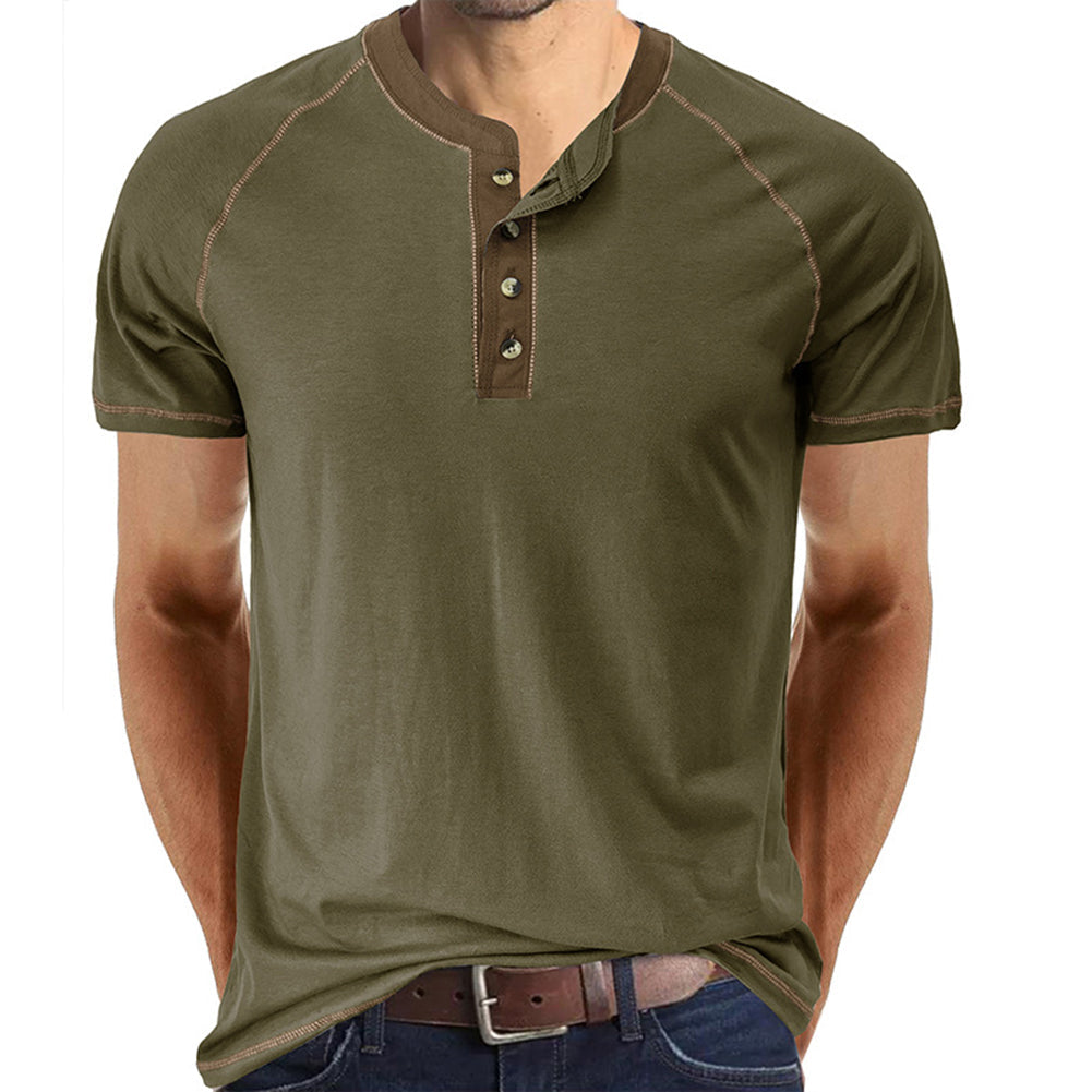YESFASHION Men Shirts Henley Color Matching T-shirt