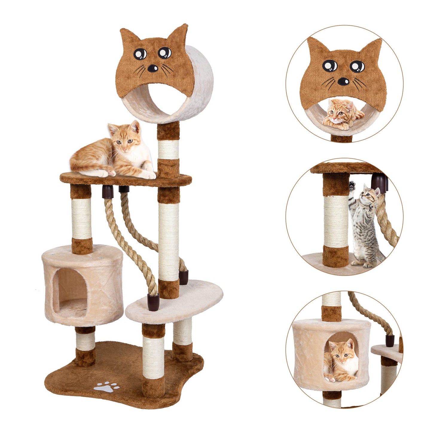 ASYPETS Cat Activity Tree 50鈥滿ulti-Level Wooden Pet Furniture