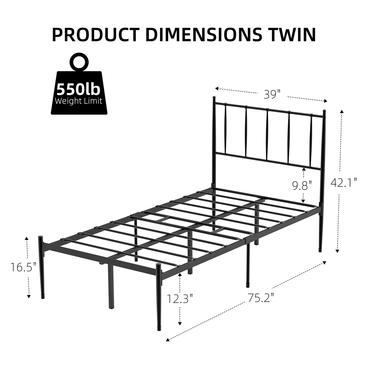 WHIZMAX Twin Size Metal Platform Bed Frame with Headboard