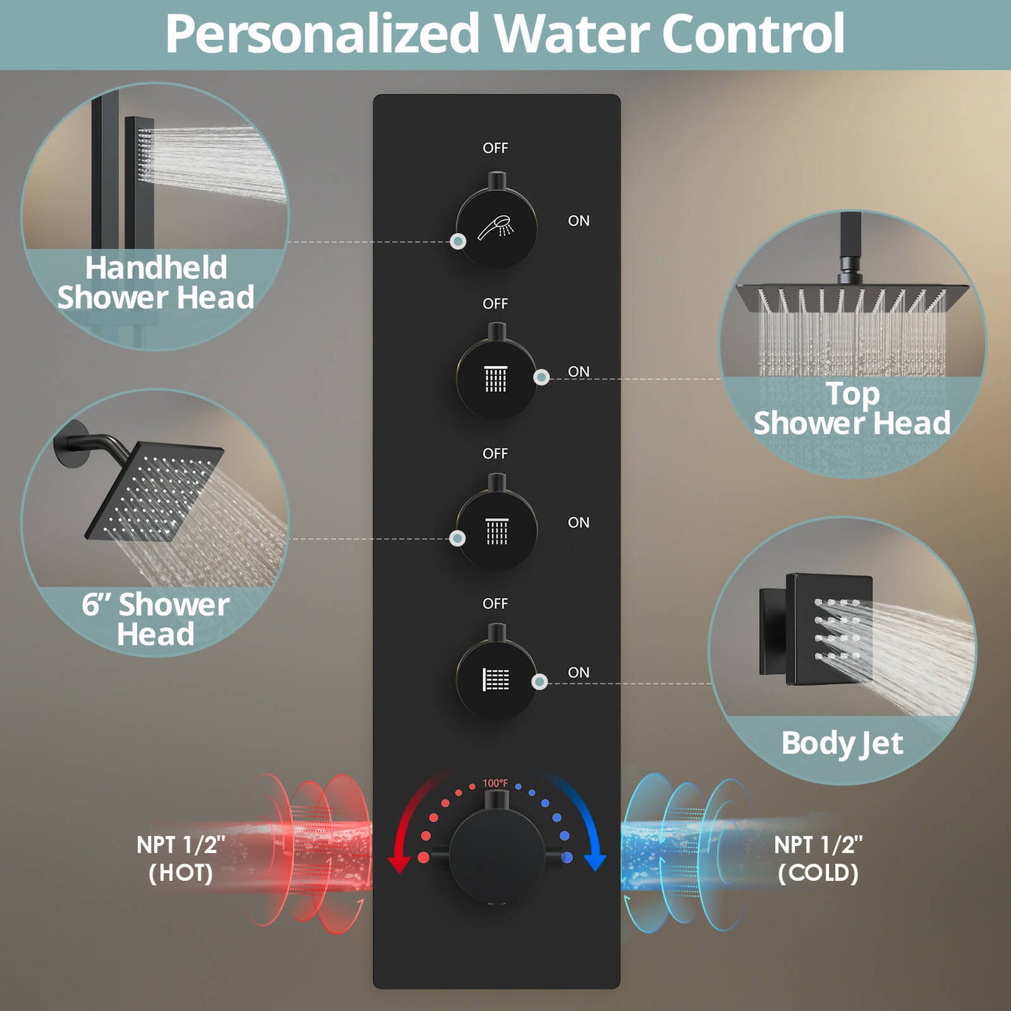 DualJetSpa 16" High-Pressure Rainfall Shower Faucet, Celling Mount, Rough in-Valve, 2.5 GPM