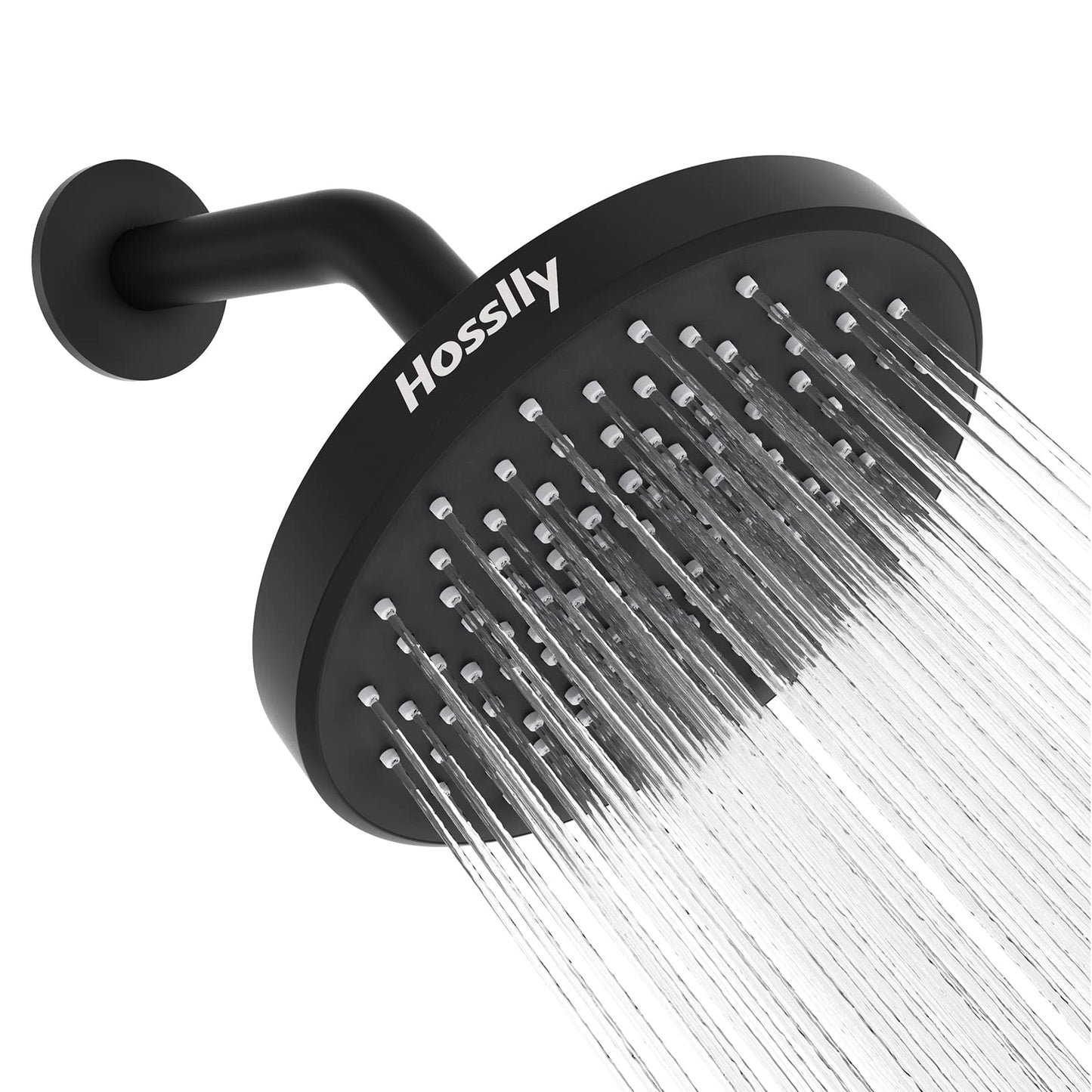 HOSSLLY Rainfall Shower Head High Pressure 360掳 Adjustable - Matte Black
