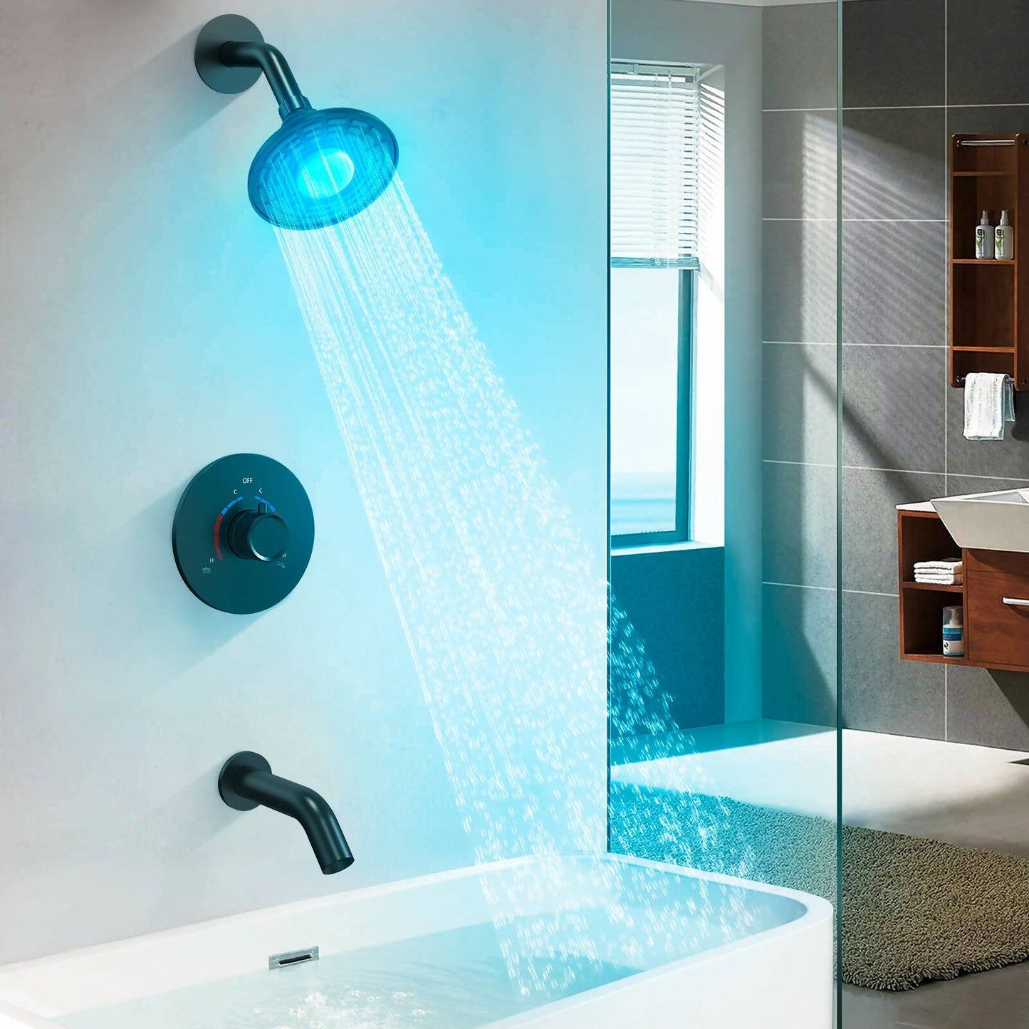 ThermaGlow Collection EVERSTEIN LED Shower Head Faucet Set with Rough-in Valve