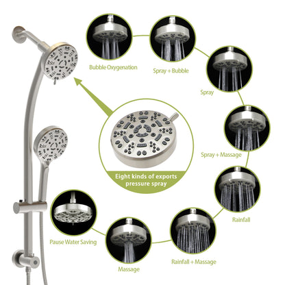 Multi Function Dual Shower Head System With 4.7" Rain Showerhead, 8 Function Hand Shower, Adjustable Slide Bar