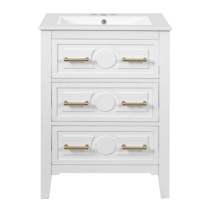 Bathroom Vanity With Sink, Free Standing Single Set, 3 Drawer Storage Cabinet