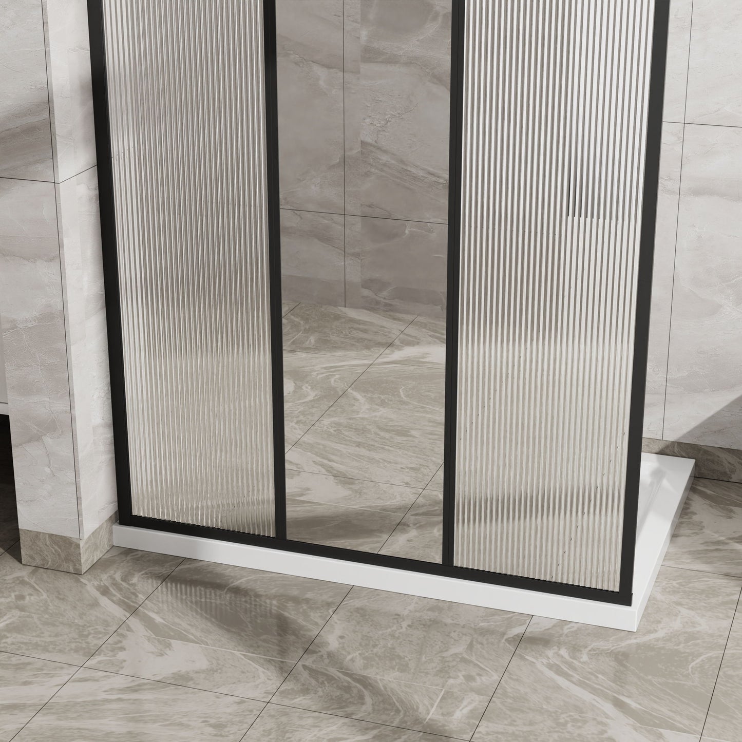 Shower Door With Center Mirror And Fluted Panels