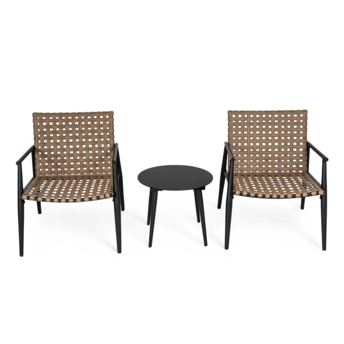 Outdoor Chat Set, 2 Chairs & Side Table - Black / Brown
