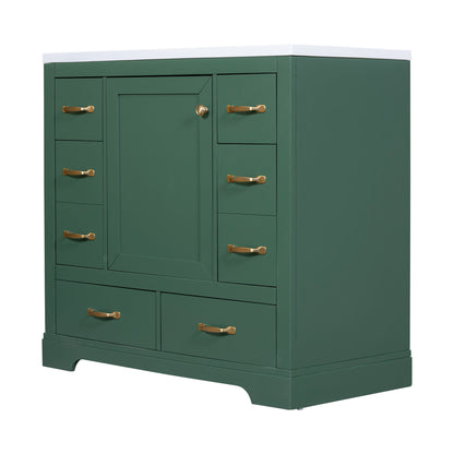 Modern Bathroom Vanity With Sink, 6 Drawers, Adjustable Shelf