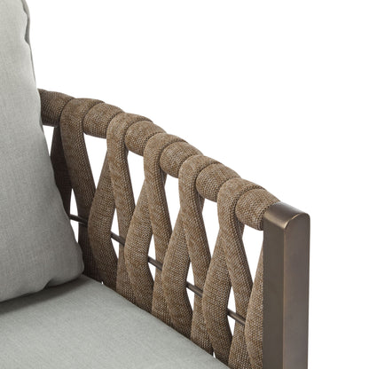 2 Pieces Outdoor Metal Patio Club Chair, Patio Furniture Arm Chair With Cushion, Modern Outdoor Furniture Deep Seating For Porch, Garden, Backyard, Balcony - Brown / Light Gray