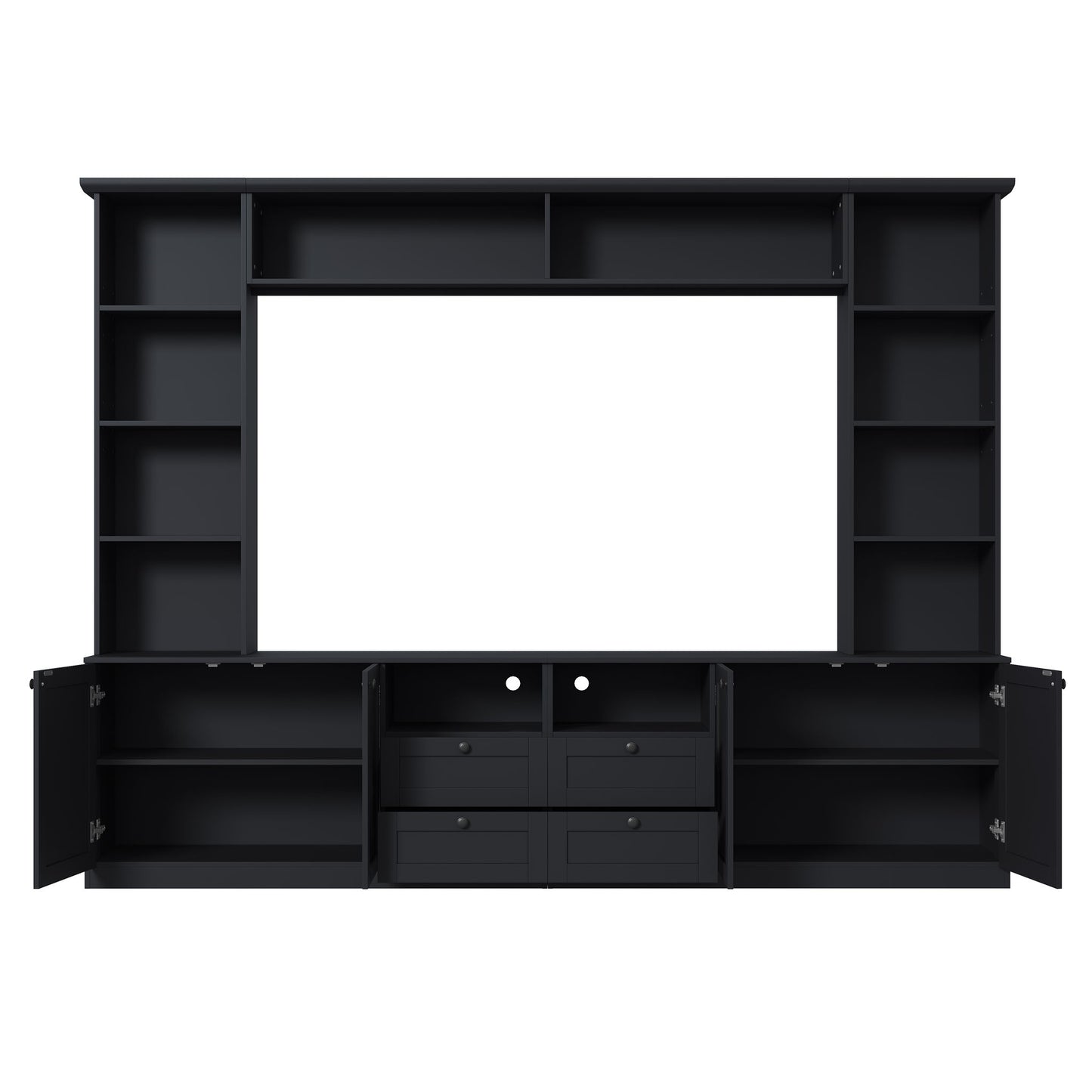 Farmhouse Elegant Entertainment Center Wall Unit With 4 Drawers