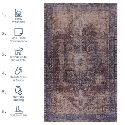 Maval - 8' X 10' Washable Area Rug - Burgundy