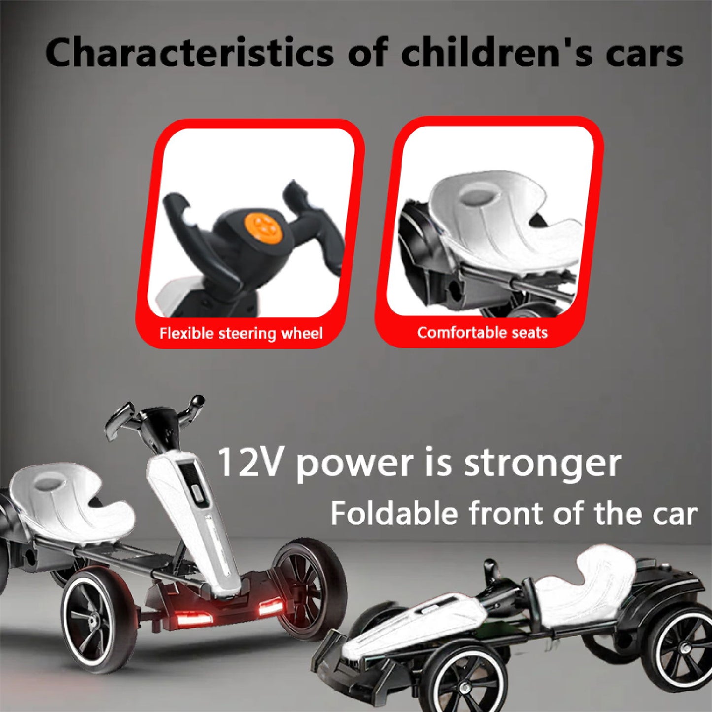 Electric Kids Pedal Go Kart With Adjustable Seat, Foldable Design